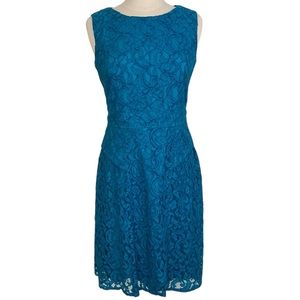 Adrianna Pappel Peacock Blue Lace Cocktail Party Dress